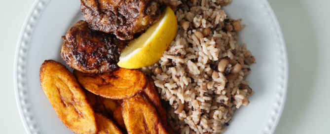 oven - baked - jerk - chicken - jamaican - nigerian - west - african - original - easy - simple - plantain - rice - peas - coconut - cream